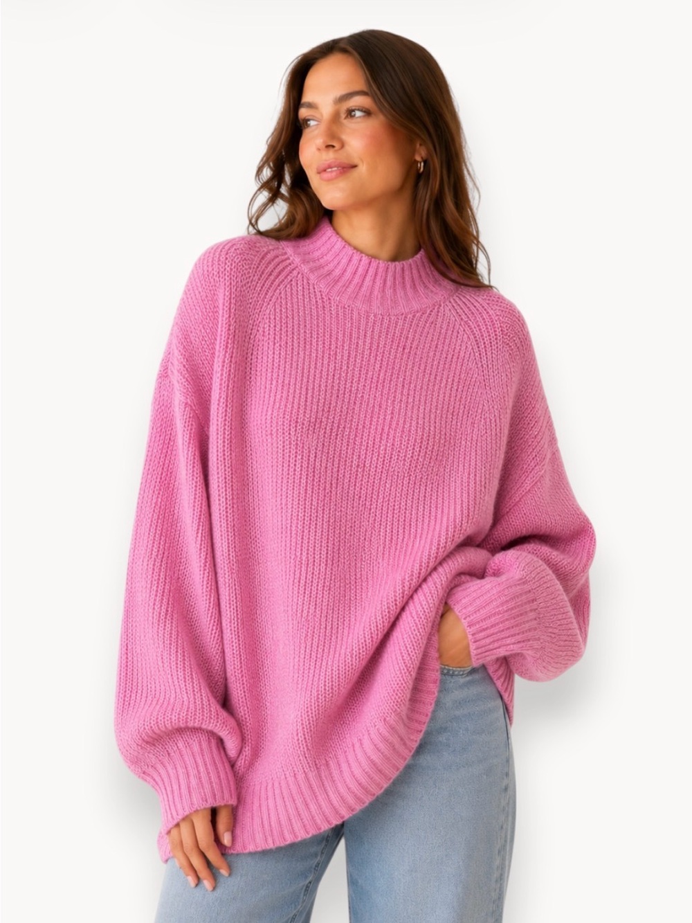 aerie Pink Ribbed Mock Neck Sweater